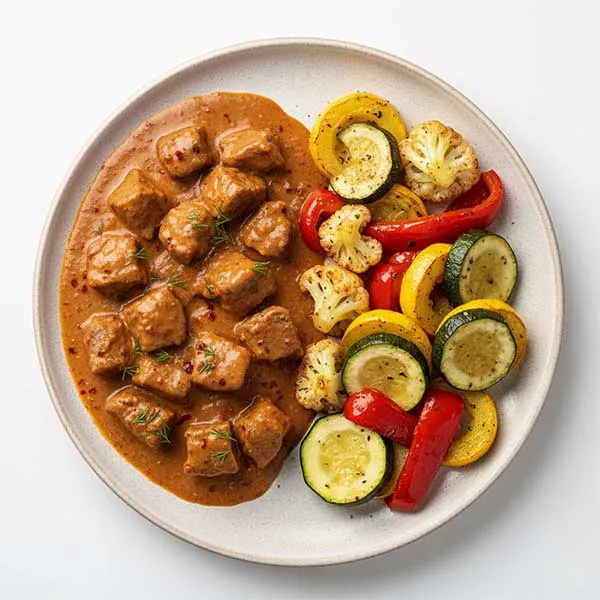 Romanian Paprika Beef With Oven Roasted Keto Veggies